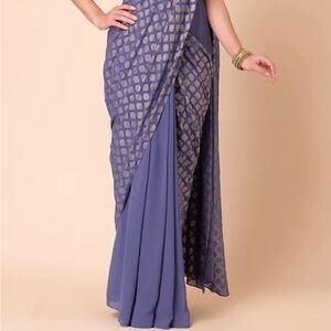 Indya Purple Boota Foil Print Pre-Stitched Saree (Without Blouse)